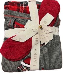 Laura Ashley Scottie Dog 3 piece pj set with socks Red Gray Black XL